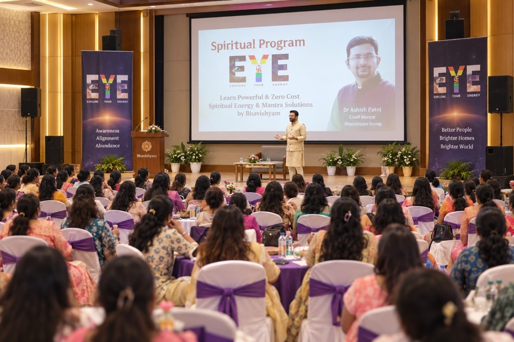 Dr. Ashish Patni presiding over grand E.Y.E. Spiritual Masterclass with hundreds of women delegates and leaders in banquet convention